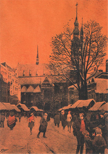 Karta Pocztowa - Walter Bayer, Życie i Twórczość - Legnica. Rynek przy katedrze l. 20 XX w. 